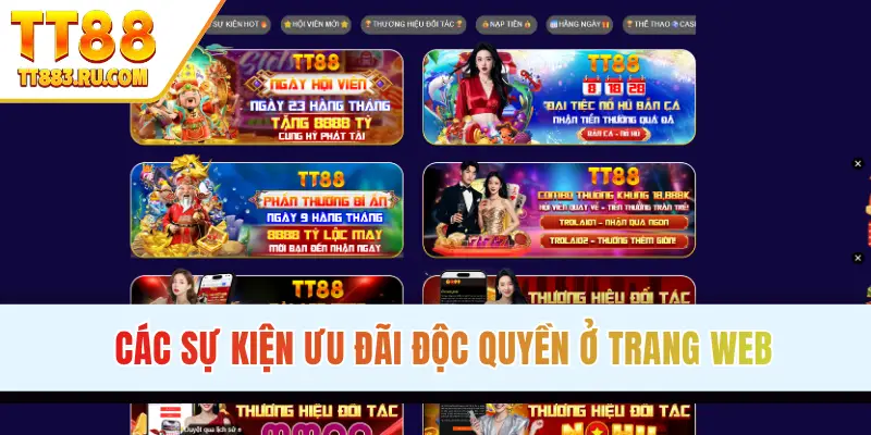 Các sự kiện ưu đãi độc quyền ở trang web